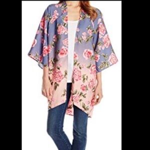 NWT Billabong Dreamer Floral Ombre Kimono Kaftan Swimsuit Cover Up Pink Blue M/L